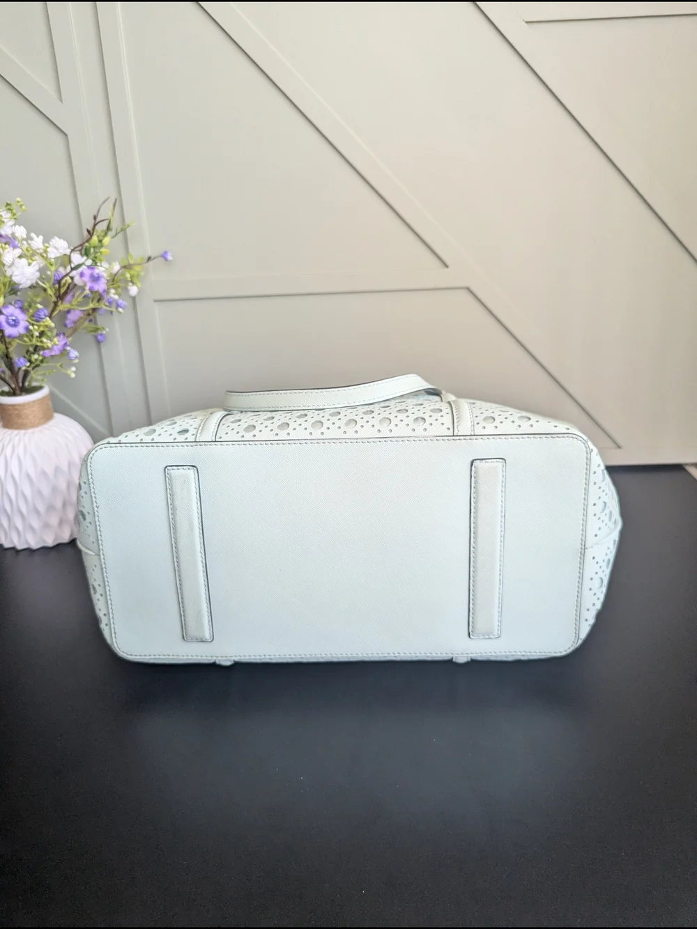 kate spade Light Blue Perforated Leather Tote